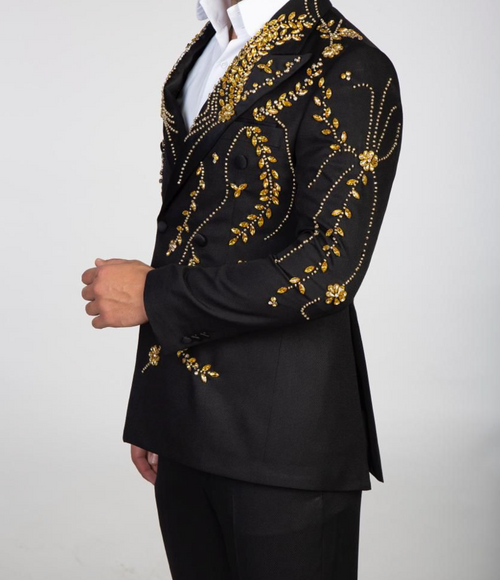 Black & Gold Baroque Embroidered Wedding Suit