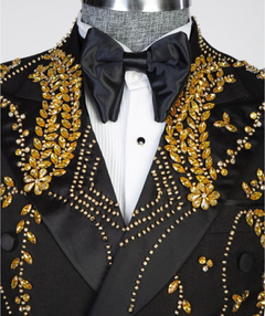Black & Gold Baroque Embroidered Wedding Suit