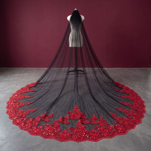 Black and Red Sequin Wedding Veil