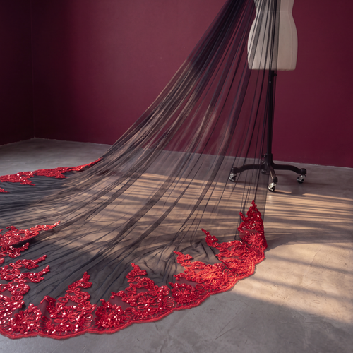 Black and Red Sequin Wedding Veil