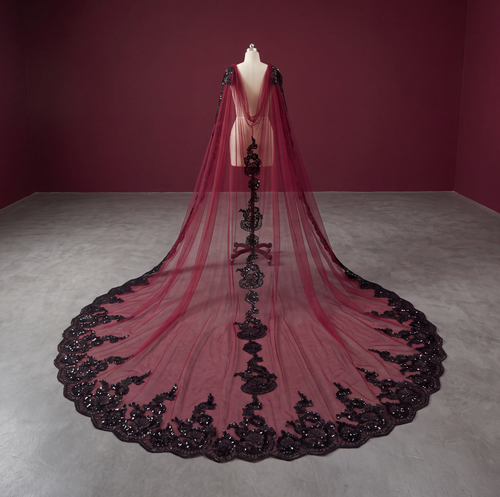 Burgundy & Black Lace Shoulder Veil
