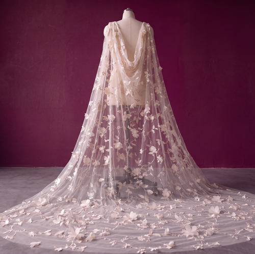 Champagne & Flowers Shoulder Veil