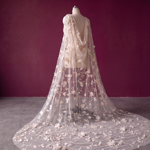 Champagne & Flowers Shoulder Veil