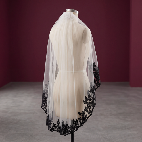 Black Lace Trimmed Wedding Veil
