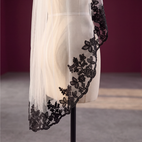 Black Lace Trimmed Wedding Veil