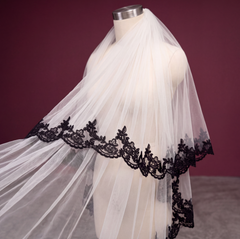 Black Lace White/Ivory Tulle 2 Layers Short Wedding Veil