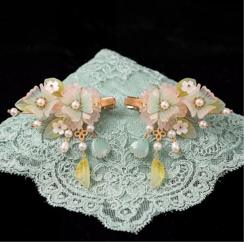 Chinese Style Bridal Floral Side Clips