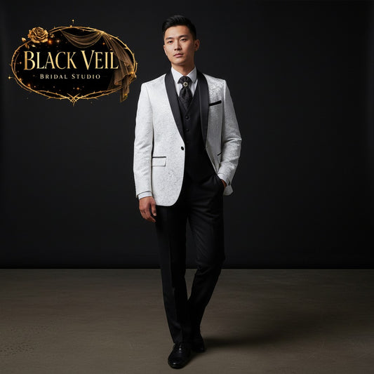 Men's 3pc Jacquard Suit In White