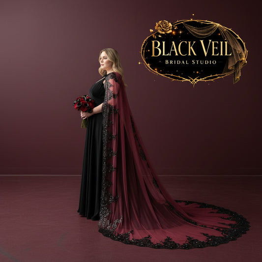 Burgundy & Black Lace Shoulder Veil