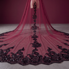 Burgundy & Black Lace Shoulder Veil