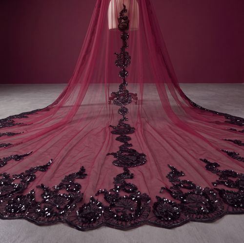 Burgundy & Black Lace Shoulder Veil