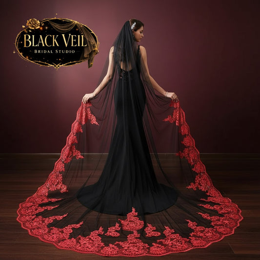 Black and Red Sequin Wedding Veil