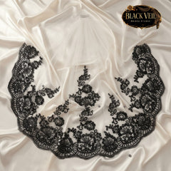 Black Sequined Lace Trimmed Wedding Veil Short With Comb