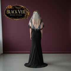 Black Lace Appliques Short Wedding Veil With Comb
