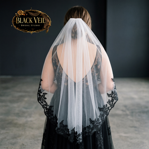 Black Lace Trimmed Wedding Veil