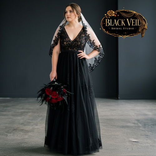 Black Lace Trimmed Wedding Veil