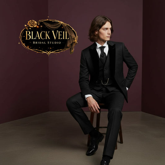 Mens 3pc Jacquard Suit In Black