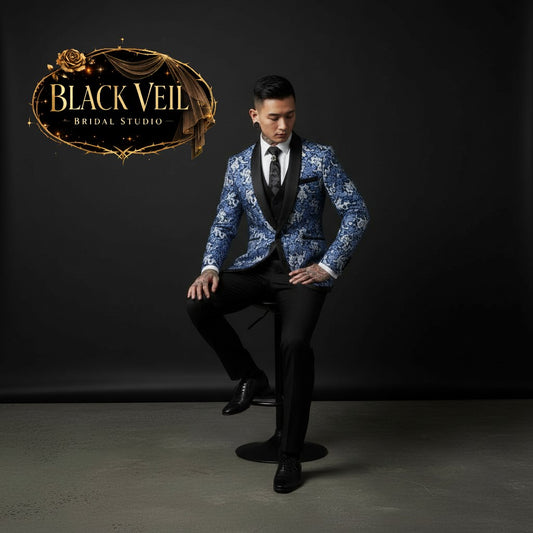 Men's 3pc Jacquard Suit In Dragon Blue