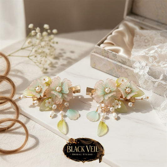 Chinese Style Bridal Floral Side Clips