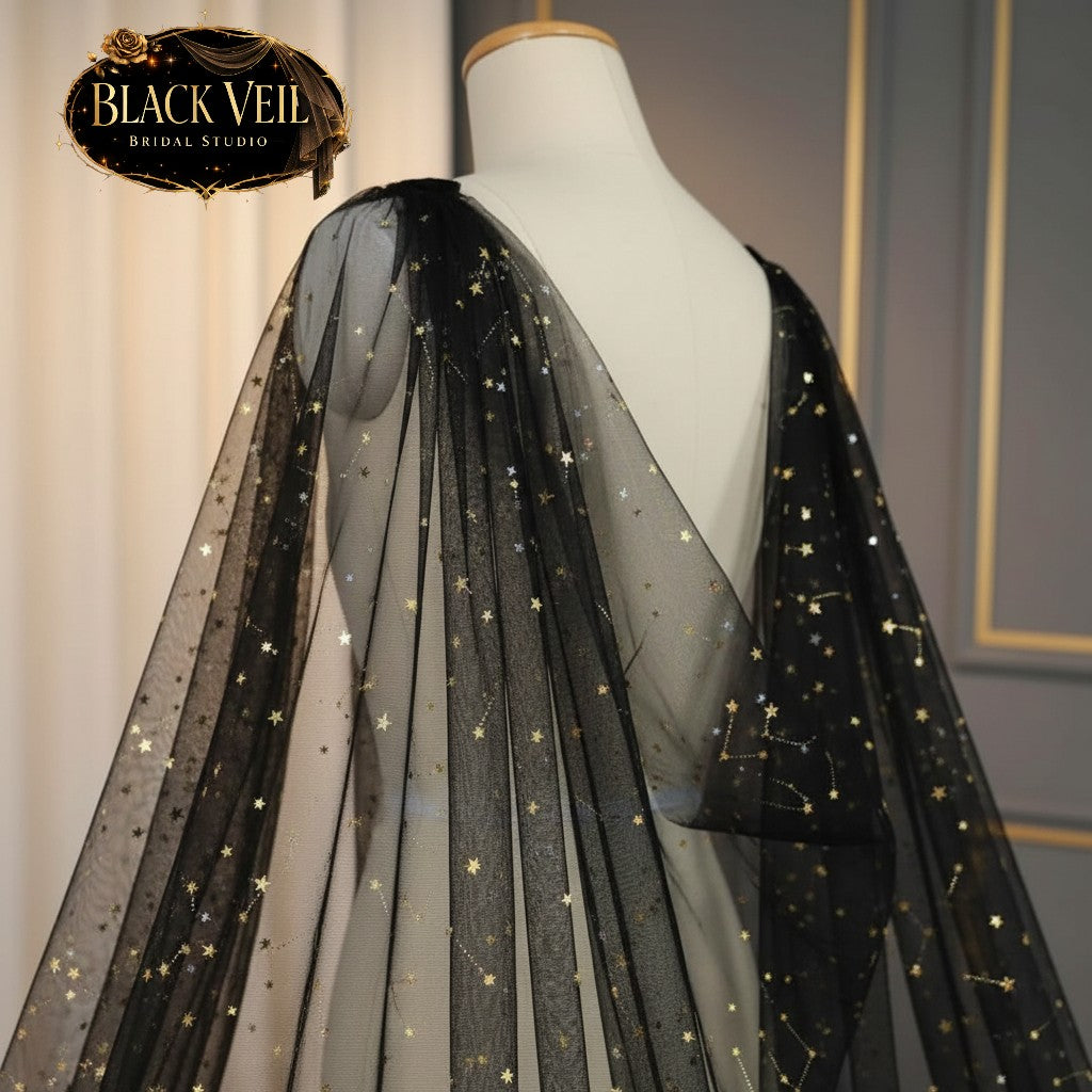 Gold Stars Black Shoulder Veil