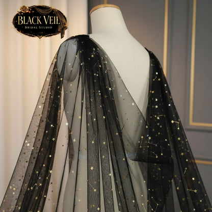 Gold Stars Black Shoulder Veil
