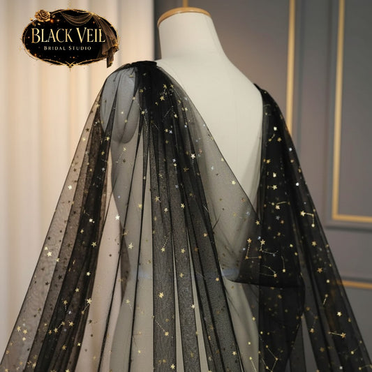 Gold Stars Black Shoulder Veil