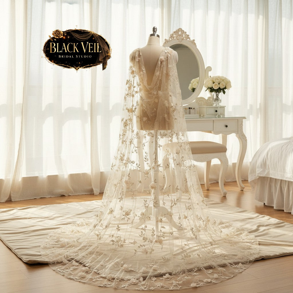 Champagne & Flowers Shoulder Veil