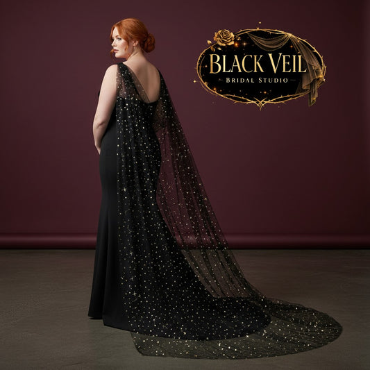 Gold Stars Black Shoulder Veil