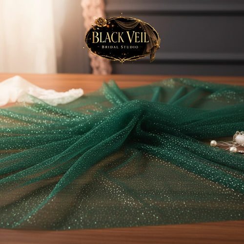 Green & Gold Dust Customized Bridal Veil No Comb