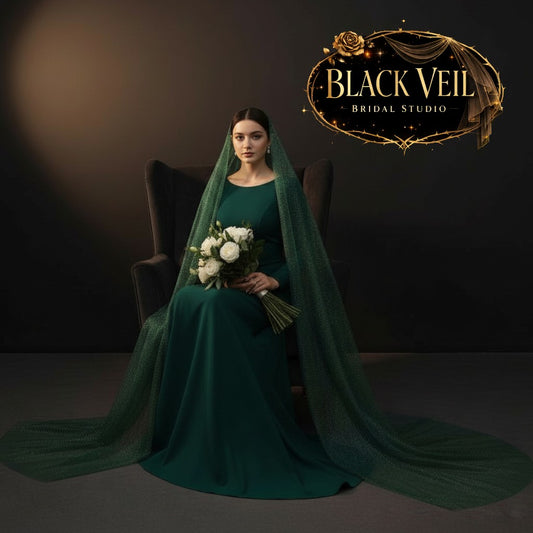 Green & Gold Dust Customized Bridal Veil No Comb