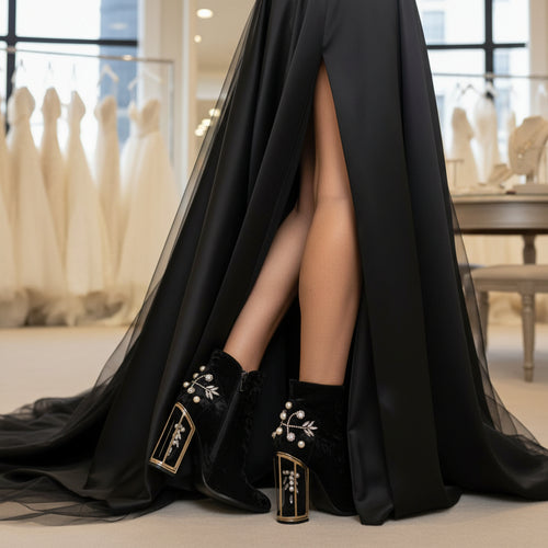 Velvet Retro Crystal Caged Heel Bridal Booties