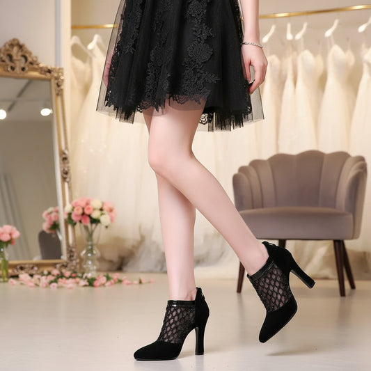 Black Mesh Bridal Heels