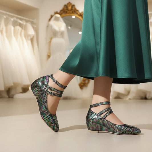 Chromatic Snake Skin Style Bridal Wedges