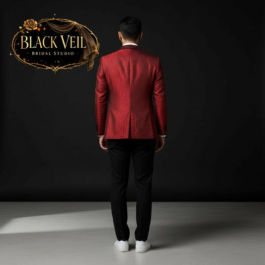 Men's 3pc Red Crystal Embroidered Suit