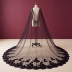 Black Sequined Shoulder Veil | Gothic Bridal Cape Veil