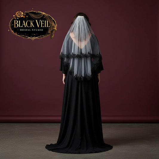 Black Lace White/Ivory Tulle 2 Layers Short Wedding Veil